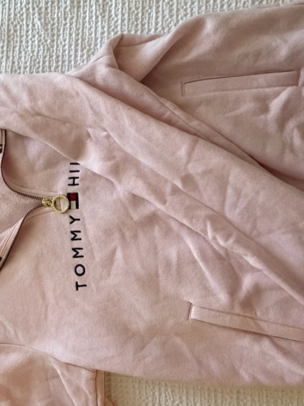 Tommy Hilfiger Pink Half-Zip Teddy Jacket with Gold Zipper